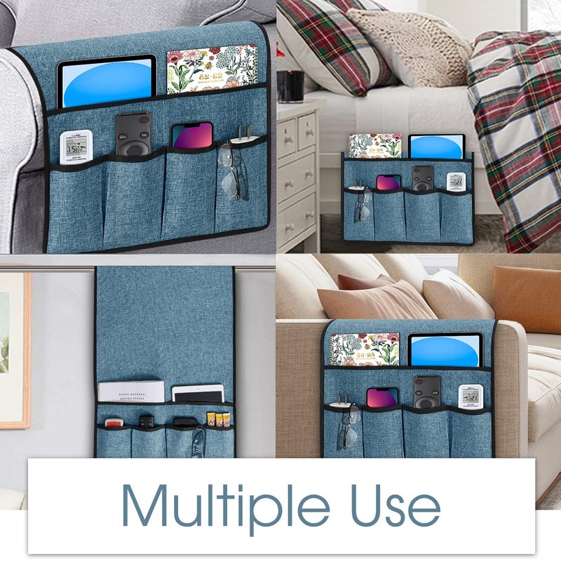 Joywell Remote Holder for Couch Non Slip Sofa Armrest Organizer Armchair Caddy with 6 Pocket Storage for Magazine, Tablet, Phone, iPad, Grey-Blue - Image 5
